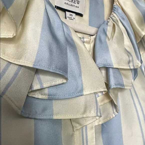 J. Crew collection silk ruffle blouse Blue and Cream - Picture 4 of 7